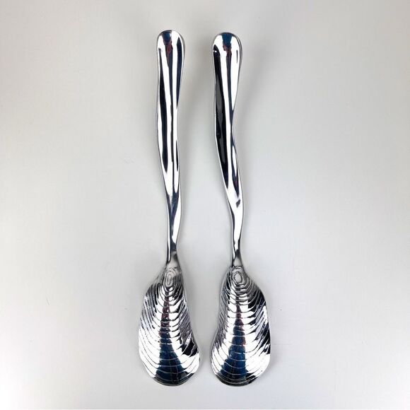 BEATRIZ BALL Oyster Bowl Ocean Platter 15” Aluminum With Two Spoons - Picture 6 of 16